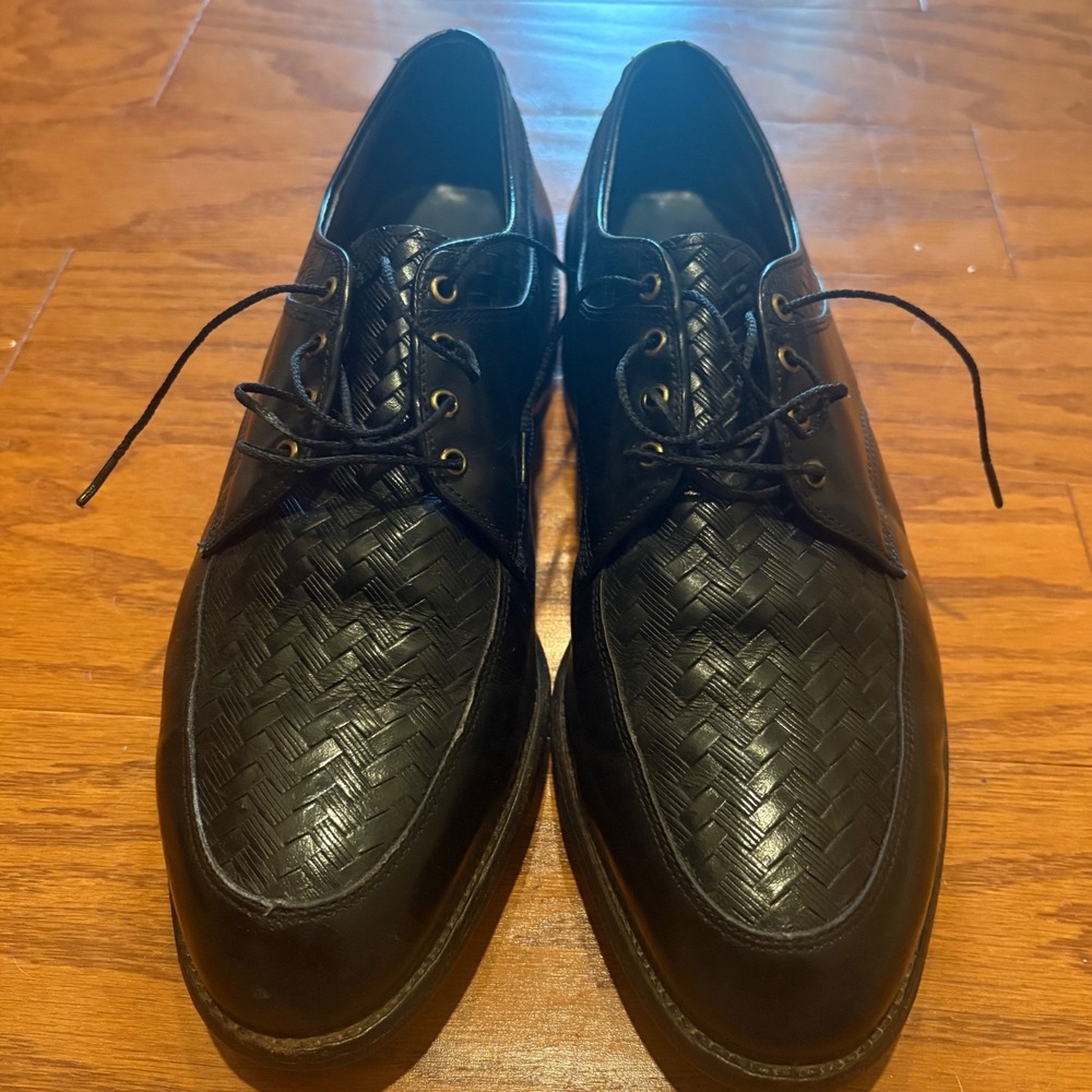 FootJoy Classics Black Woven Leather Golf Shoes Mens 9.5 E Made in USA 29277
